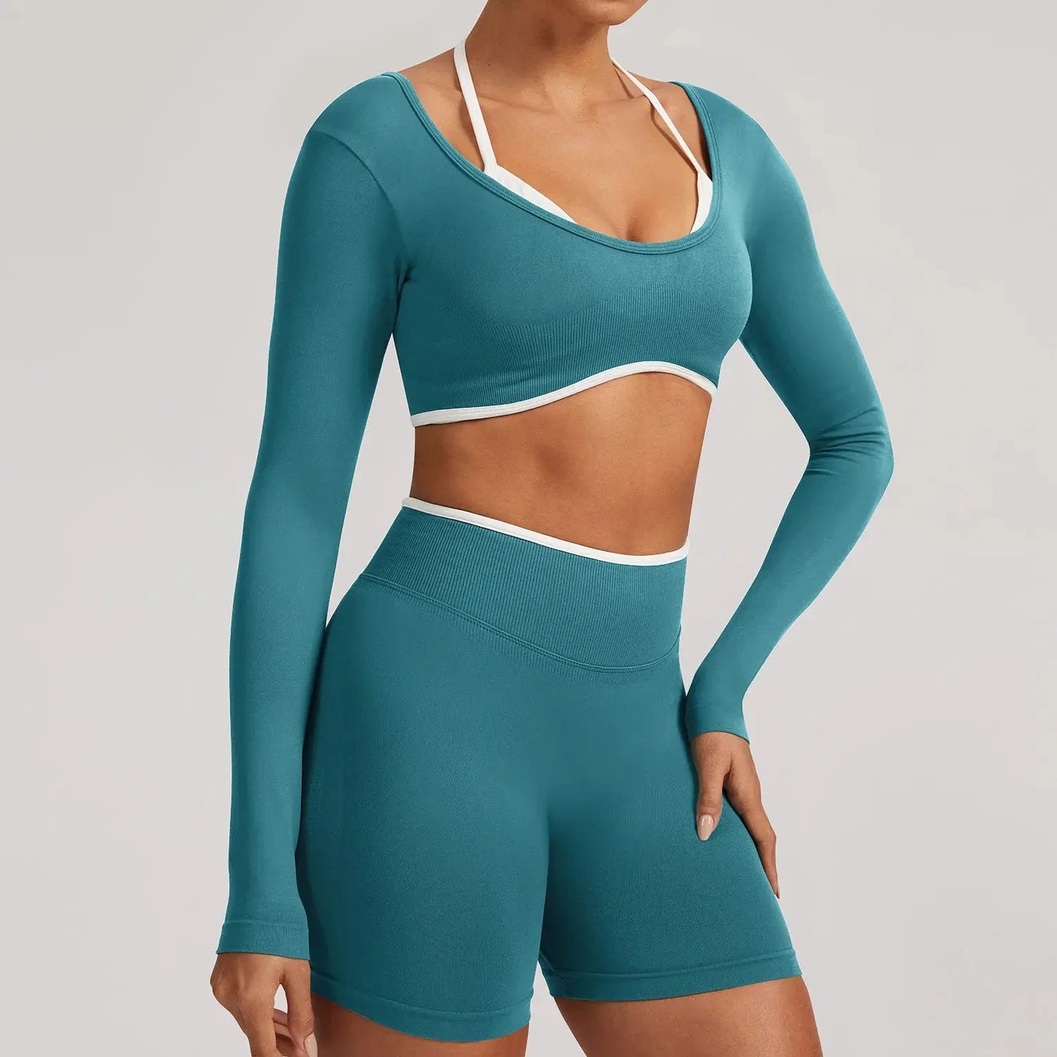 Ensemble Yoga Femme 2 Pièces Sans Couture - Legging Taille Haute et Soutien-Gorge Color Block