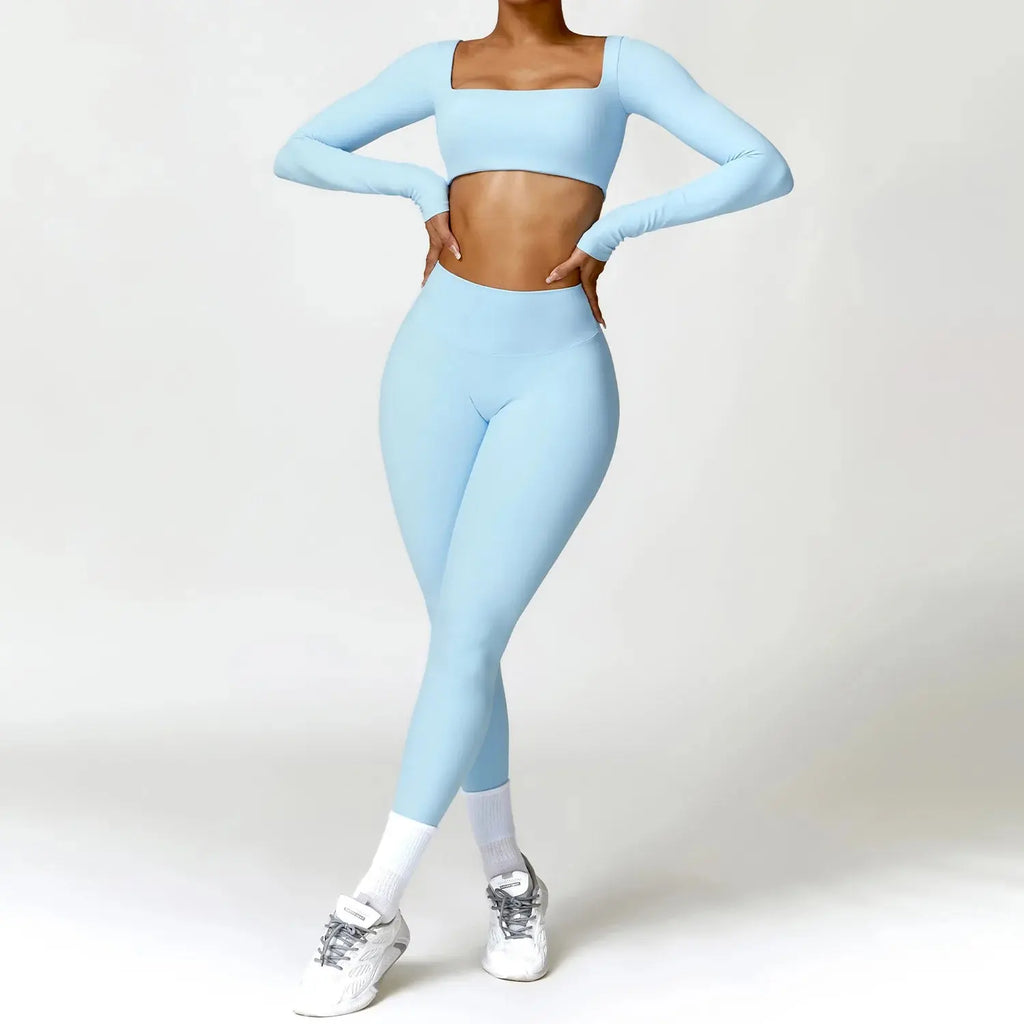 Ensemble Fitness Femme 2 Pièces - Débardeur Col Carré et Legging Taille Haute - 1601373128627