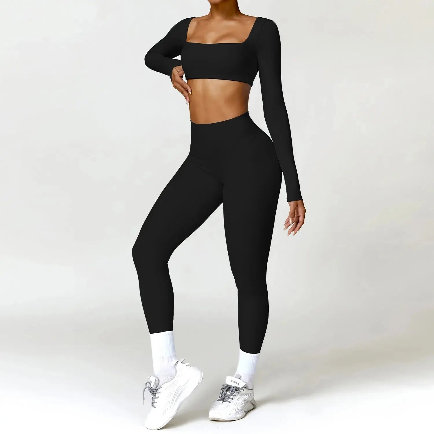 Ensemble Fitness Femme 2 Pièces - Débardeur Col Carré et Legging Taille Haute - 1601373128627