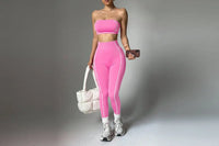Ensemble Yoga Femme 2 Pièces - Soutien-Gorge Sans Bretelles et Legging Taille Haute
