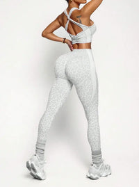 Ensemble Yoga Femme 2 Pièces - Soutien-Gorge Dos Croisé et Legging Imprimé Léopard Sans Couture - 25SOC322