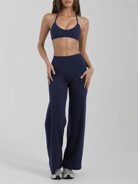 Ensemble Fitness Femme Dos Nu - Soutien-Gorge à Bretelles Licou et Legging Évasé