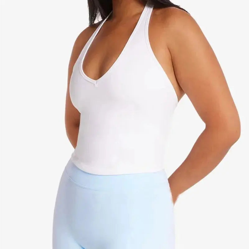 Top Crop Femme Sans Manches Col V Racerback Respirant Fitness - OR278