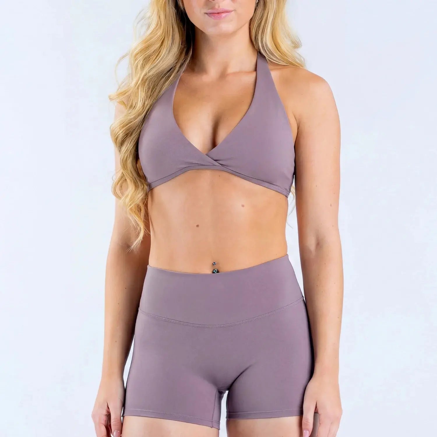 Ensemble Yoga Femme 2 Pièces Short Respirant - Nylon Spandex pour Pilates et Fitness