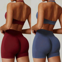Ensemble Sport Femme 2 Pièces - Soutien-Gorge Col Halter Sans Manches et Short Taille Haute - TZ606
