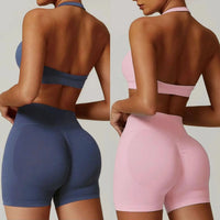 Ensemble Sport Femme 2 Pièces - Soutien-Gorge Col Halter Sans Manches et Short Taille Haute - TZ606