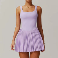 Robe de Tennis Femme à Dos Plissé - Short Intégré et Poches