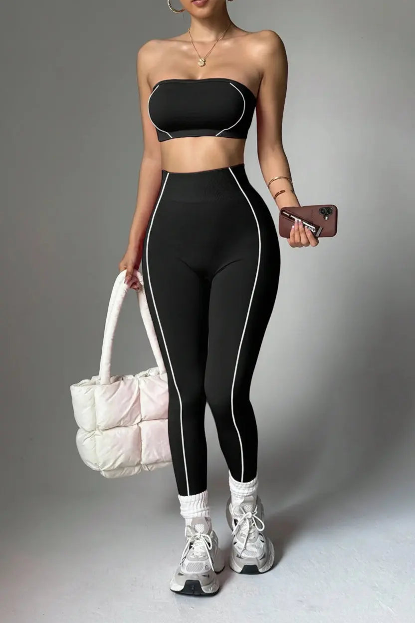 Ensemble Yoga Femme 2 Pièces - Soutien-Gorge Sans Bretelles et Legging Taille Haute