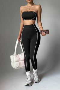 Ensemble Yoga Femme 2 Pièces - Soutien-Gorge Sans Bretelles et Legging Taille Haute