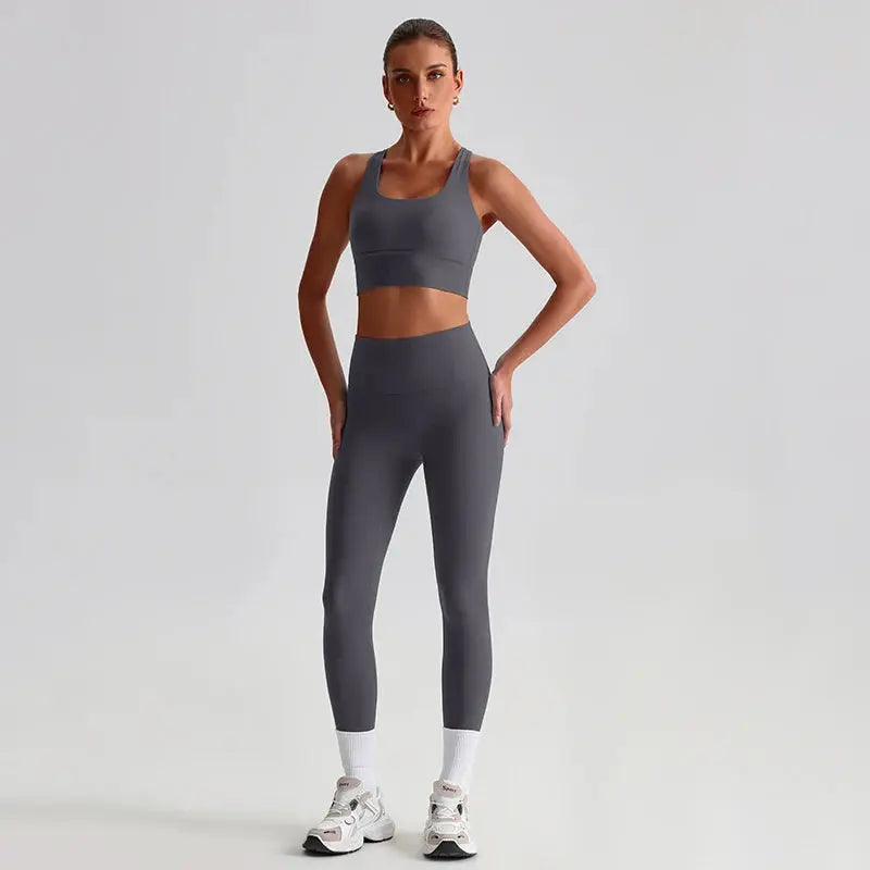Ensemble Yoga Femme 2 Pièces - Soutien-Gorge Dos Croisé et Legging Taille Haute - JYTZ8697
