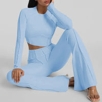 Ensemble Deux Pièces Yoga Femme Automne Manches Longues Pantalon Évasé - YY082