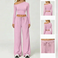 Ensemble Sport Femme 3 Pièces - Haut à Une Épaule Dos Nu et Pantalon Large Taille Haute - ACX8004+ACK8004