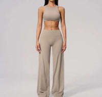 Ensemble Yoga Femme 2 Pièces Dos Nu - Soutien-Gorge et Pantalon Évasé Taille Haute