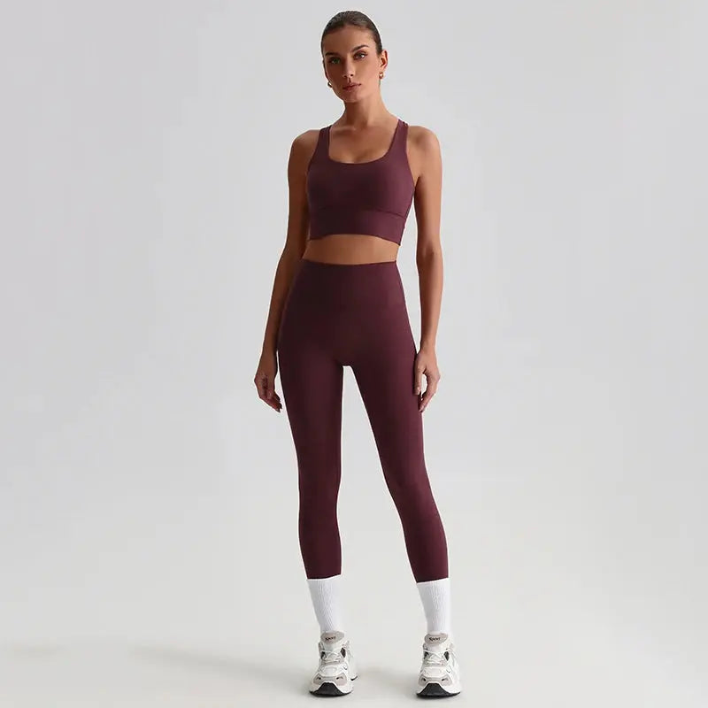 Ensemble Yoga Femme 2 Pièces - Soutien-Gorge Dos Croisé et Legging Taille Haute - JYTZ8697
