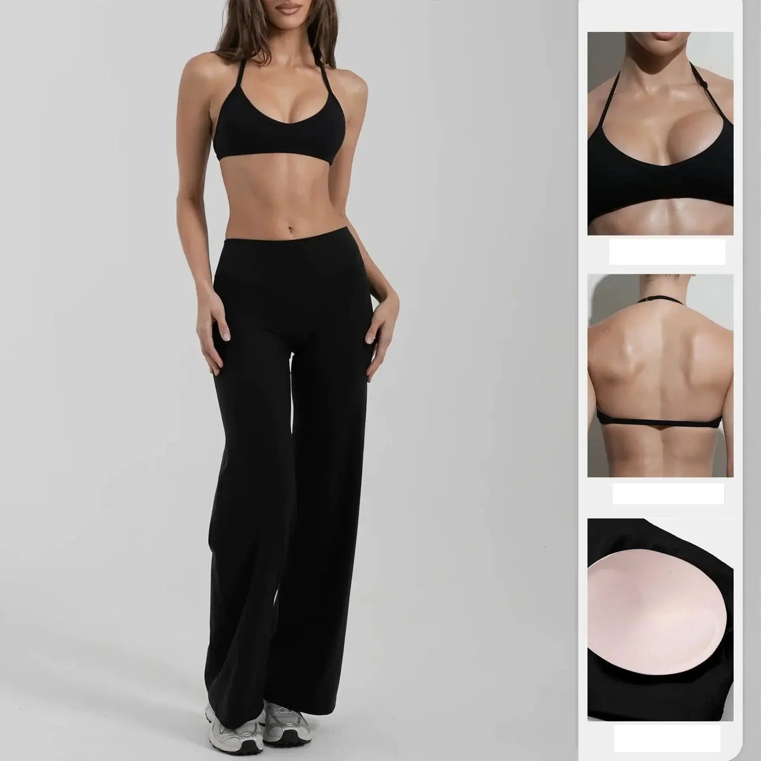 Ensemble Fitness Femme Dos Nu - Soutien-Gorge à Bretelles Licou et Legging Évasé