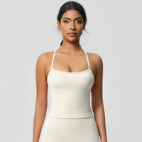 Ensemble Yoga Femme 2 Pièces Sans Manches Col Halter Côtelé Sans Couture - Y3530118