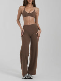 Ensemble Fitness Femme Dos Nu - Soutien-Gorge à Bretelles Licou et Legging Évasé