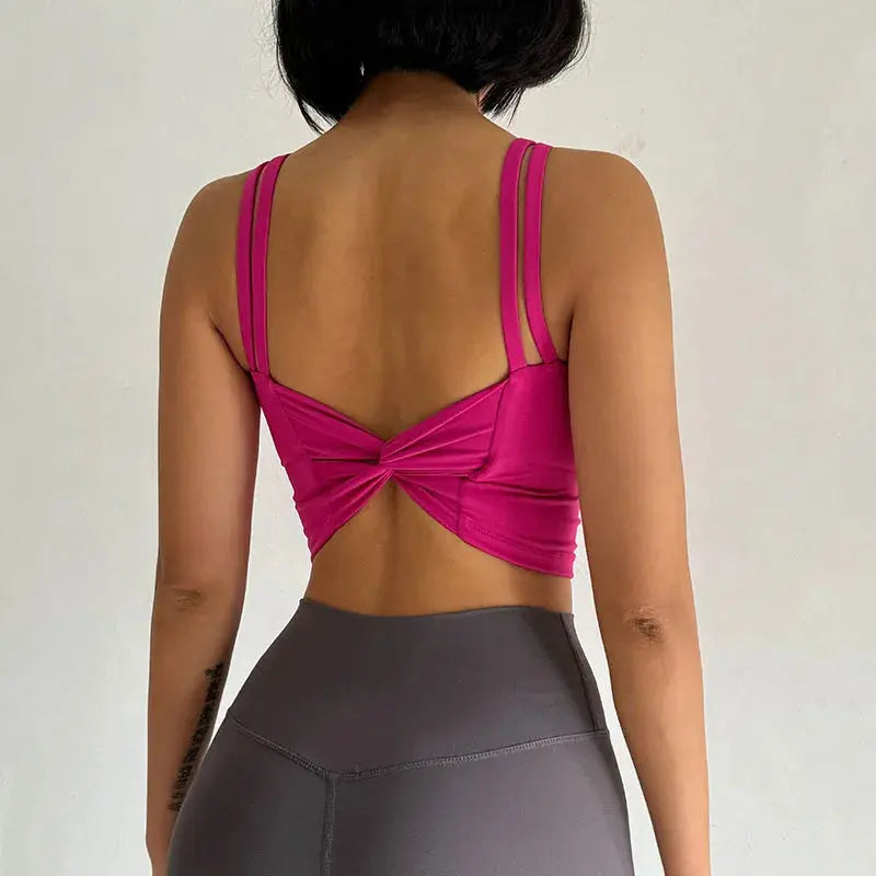 Débardeur Femme Dos Nu à Bretelles Croisées - Col en U Couleur Unie