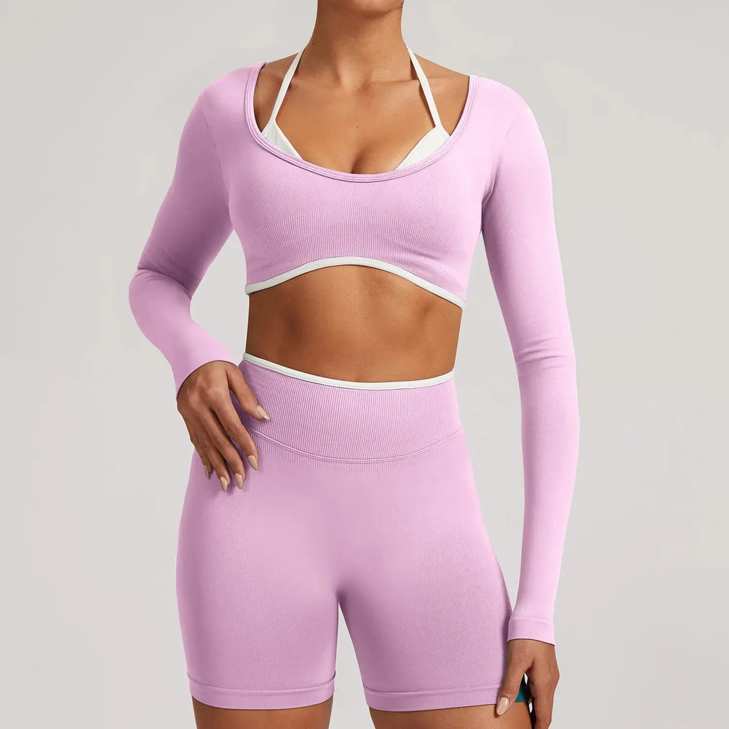 Ensemble Yoga Femme 2 Pièces Sans Couture - Legging Taille Haute et Soutien-Gorge pour Fitness