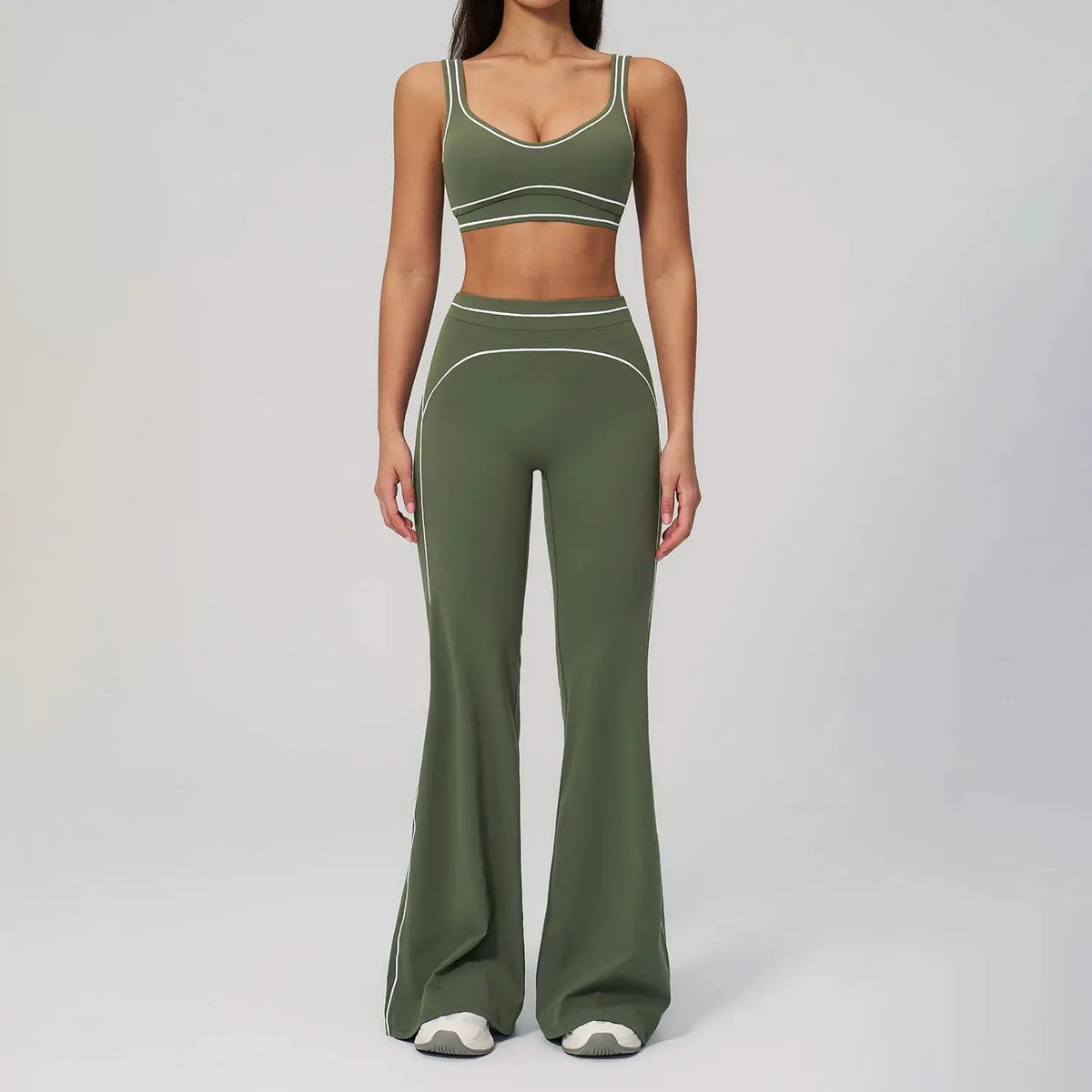 Ensemble Fitness Femme Color Block Sans Manches - Dos Nu et Pantalon Évasé