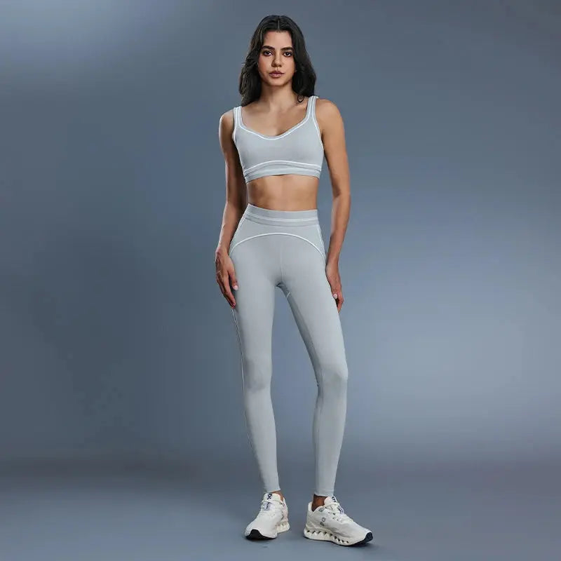 Ensemble Yoga Femme 2 Pièces - Soutien-Gorge à Bretelles et Legging Taille Haute Sans Couture - D25128+D25129