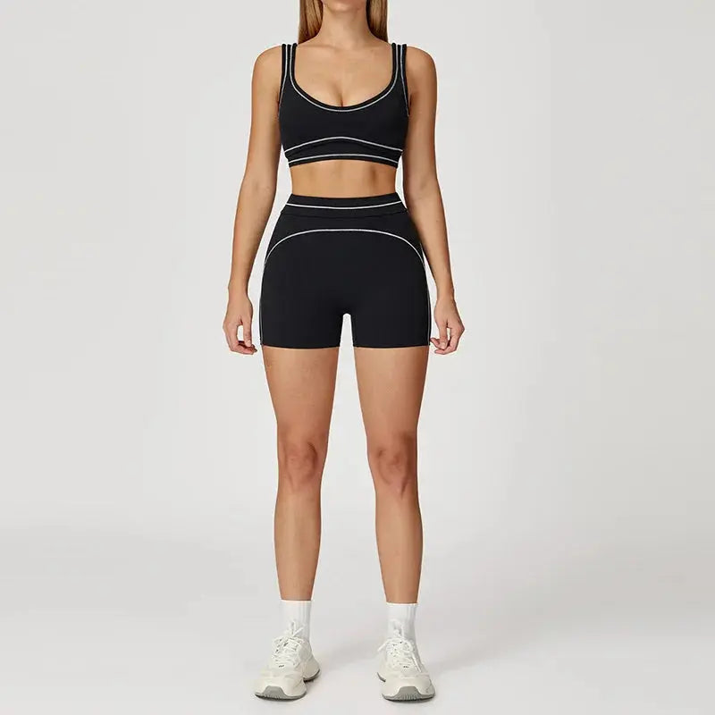 Ensemble de Yoga Brossé avec Coutures Contrastées et Haute Élasticité