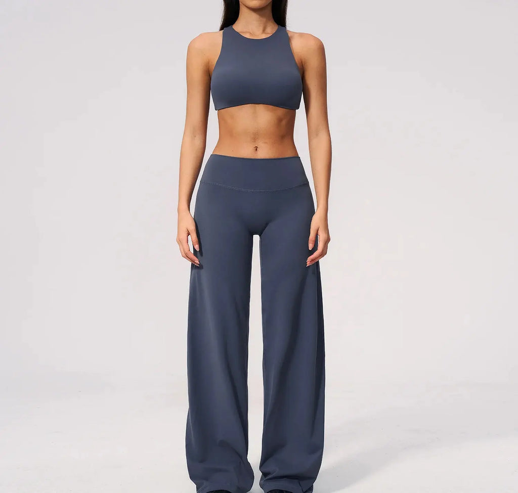 Ensemble Yoga Femme 2 Pièces Dos Nu - Soutien-Gorge et Pantalon Évasé Taille Haute