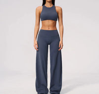 Ensemble Yoga Femme 2 Pièces Dos Nu - Soutien-Gorge et Pantalon Évasé Taille Haute