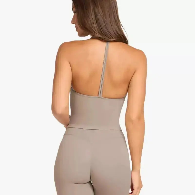 Top Crop Femme Sans Manches Col V Racerback Respirant Fitness - OR278