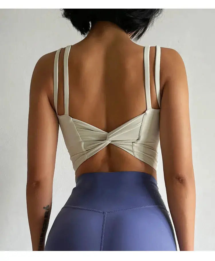 Débardeur Femme Dos Nu à Bretelles Croisées - Col en U Couleur Unie