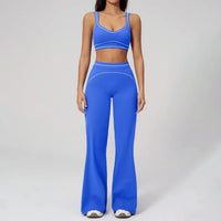 Ensemble Fitness Femme Color Block Sans Manches - Dos Nu et Pantalon Évasé
