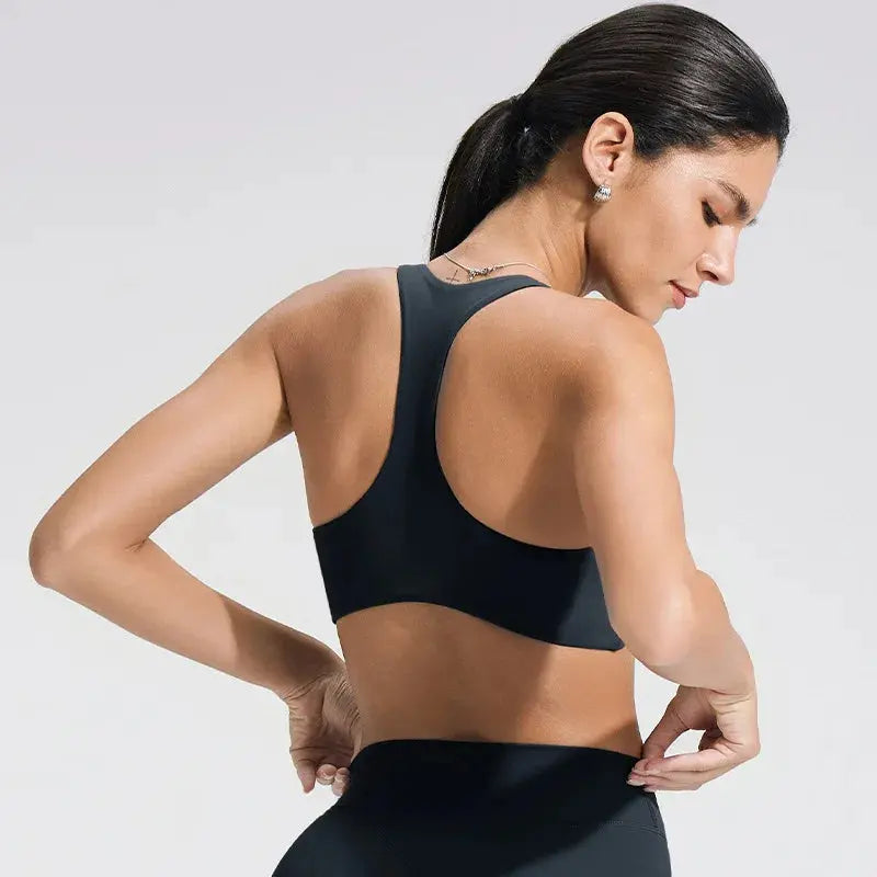 Soutien-Gorge de Sport Femme Sans Couture à Dos Nu - Support Élevé pour Yoga et Fitness