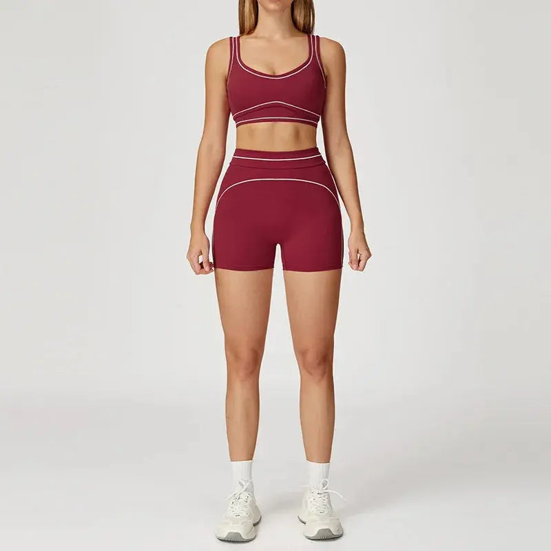 Ensemble de Yoga Brossé avec Coutures Contrastées et Haute Élasticité