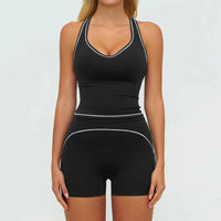 Ensemble Fitness Femme Sans Manches à Rayures Contrastées - Col en V