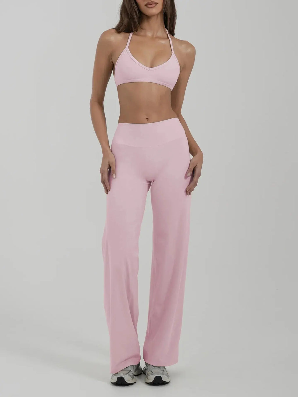 Ensemble Fitness Femme Dos Nu - Soutien-Gorge à Bretelles Licou et Legging Évasé