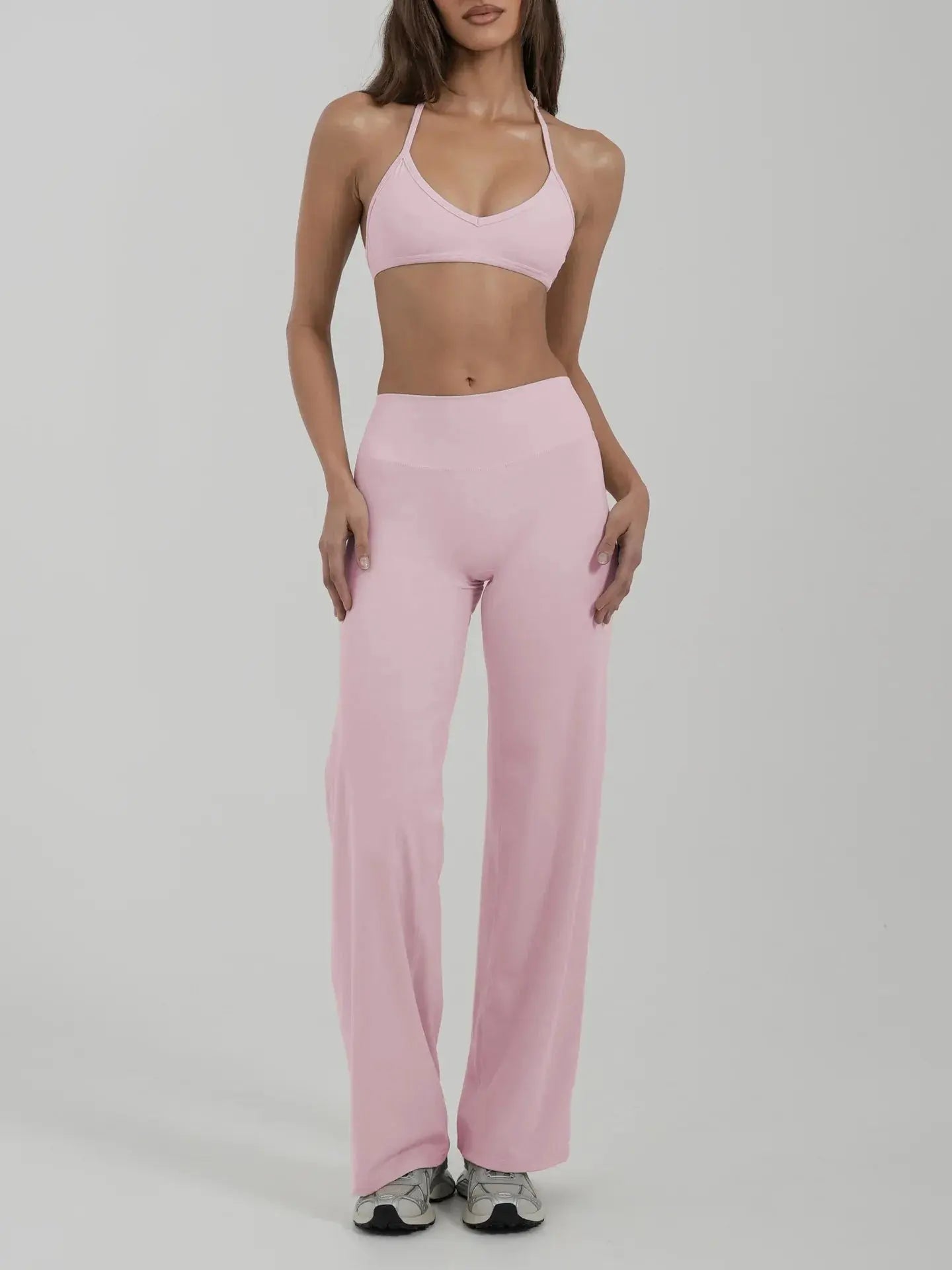 Ensemble Fitness Femme Dos Nu - Soutien-Gorge à Bretelles Licou et Legging Évasé
