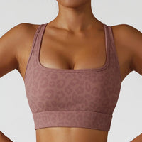 Ensemble de Yoga 2 Pièces Imprimé Léopard à Côtes pour Femme