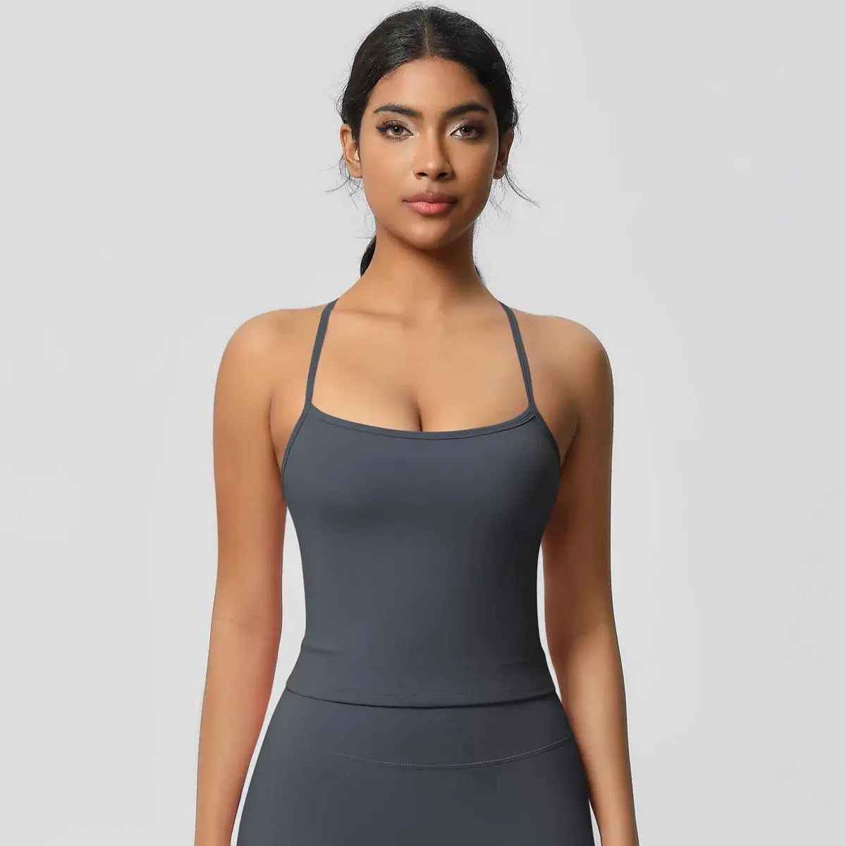Ensemble Yoga Femme 2 Pièces Sans Manches Col Halter Côtelé Sans Couture - Y3530118