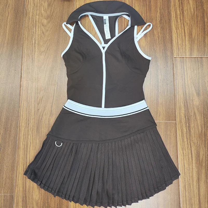 Ensemble Tennis Femme 2 Pièces Col V Sans Manches Color Block - sx