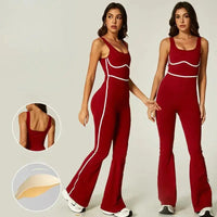 Combinaison Yoga Femme Sans Manches à Col Halter - Coussinets Intégrés et Jambes Évasées - CP003