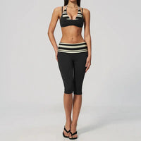 Ensemble Fitness Femme 2 Pièces Col Halter Bloc Couleur Séchage Rapide - BM-S2347