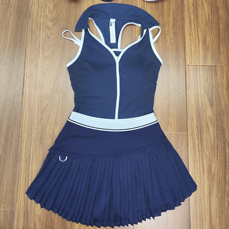 Ensemble Tennis Femme 2 Pièces Col V Sans Manches Color Block - sx