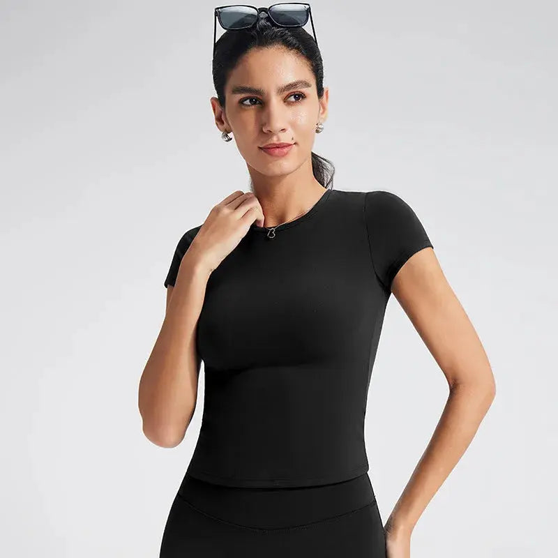 T-Shirt Sport Femme Manches Courtes Col Rond Ajusté - T-XL42-rx