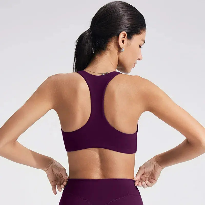 Soutien-Gorge de Sport Femme Sans Couture à Dos Nu - Support Élevé pour Yoga et Fitness