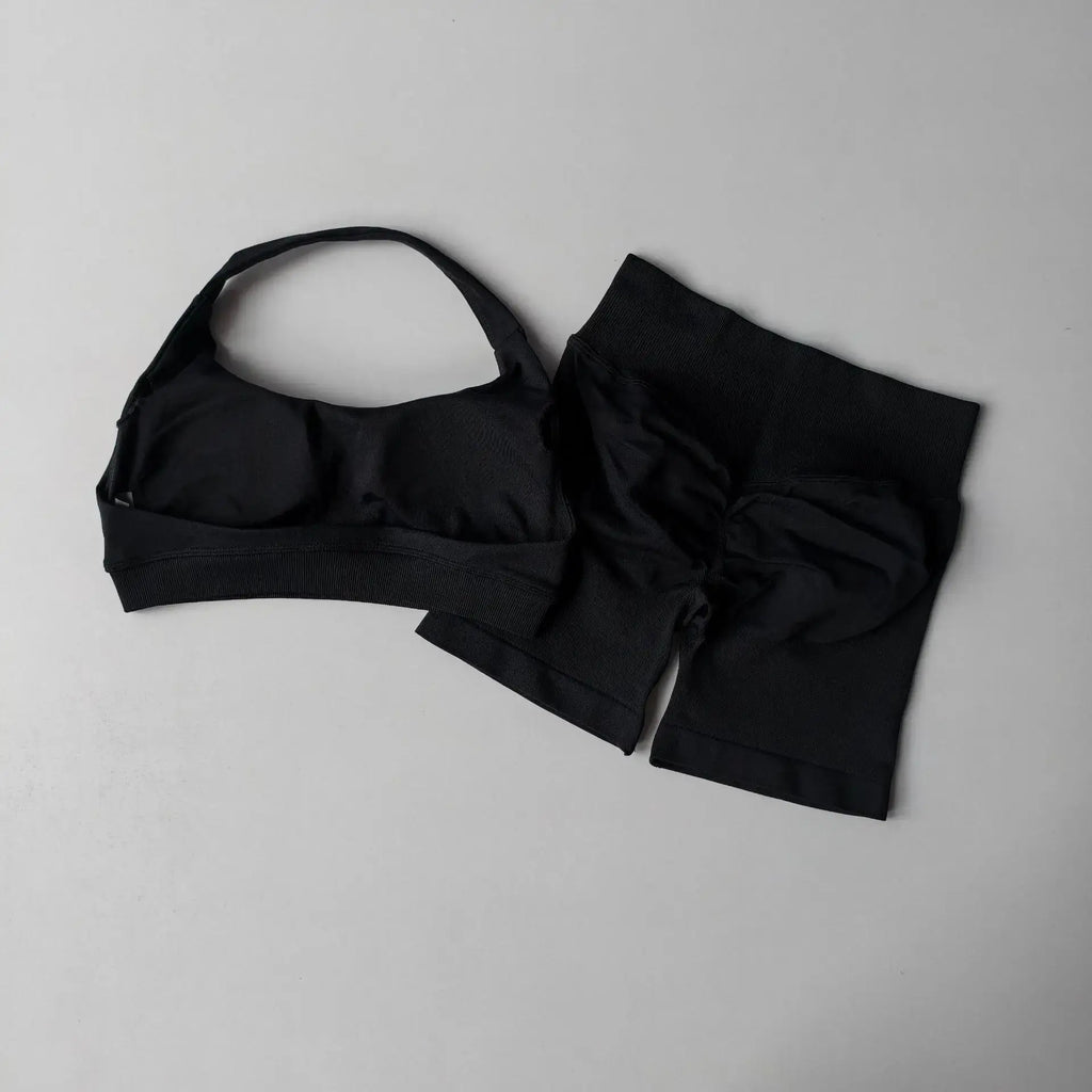 Ensemble Sport Femme 2 Pièces - Soutien-Gorge Col Halter Sans Manches et Short Taille Haute - TZ606