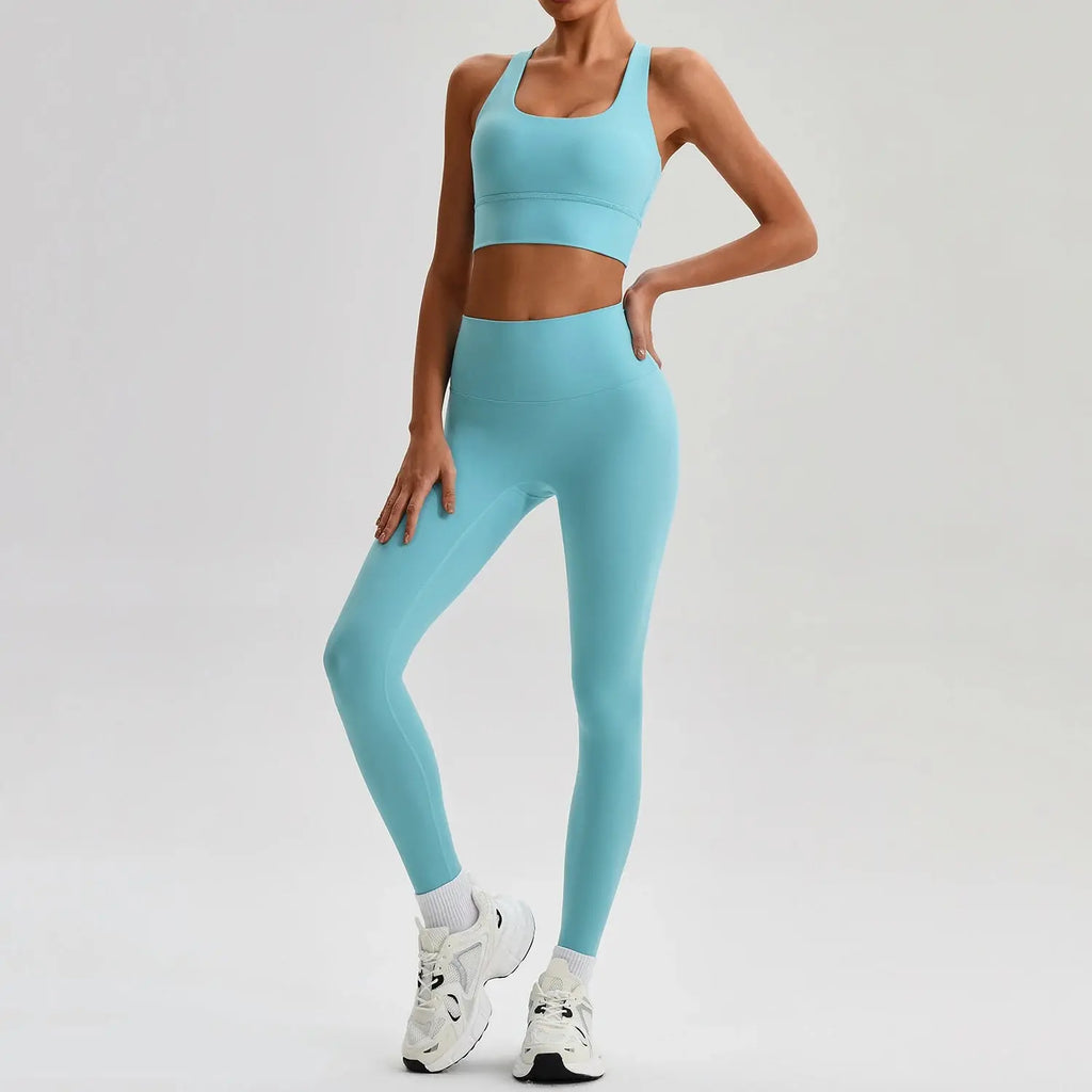 Ensemble Yoga Femme 2 Pièces - Soutien-Gorge Dos Croisé et Legging Taille Haute - JYTZ8697