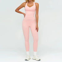 Ensemble Fitness Femme Sans Manches à Rayures Contrastées - Col en V