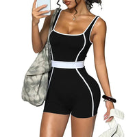 Combinaison Yoga Femme Sans Manches Rayures Contraste Effet Push-Up - XY522