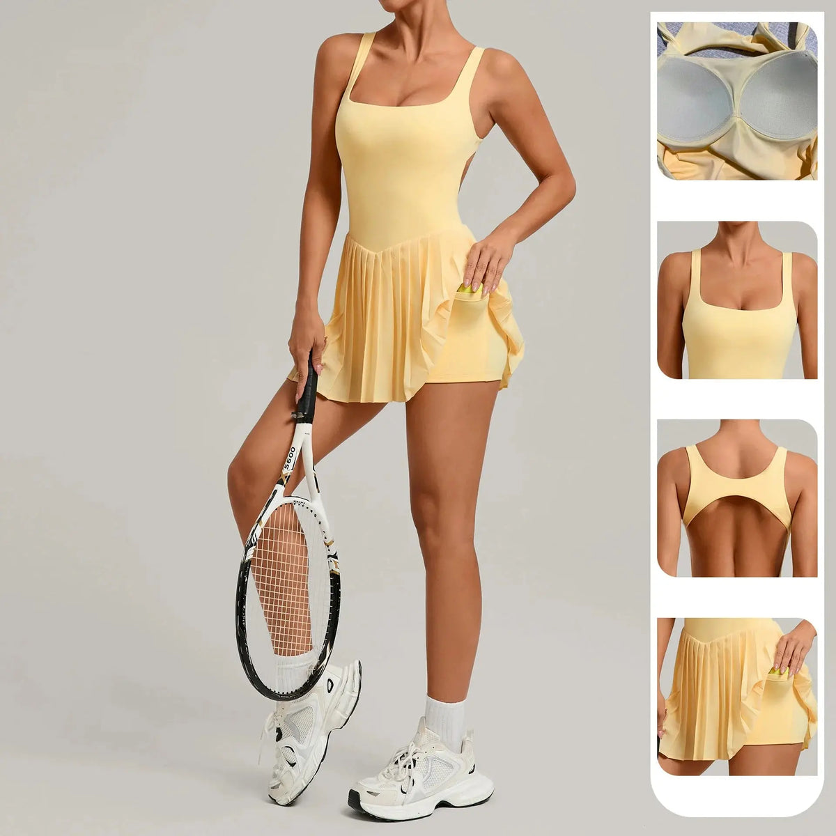 Robe de Tennis Femme Dos Nu à Short Intégré - Jupe Plissée