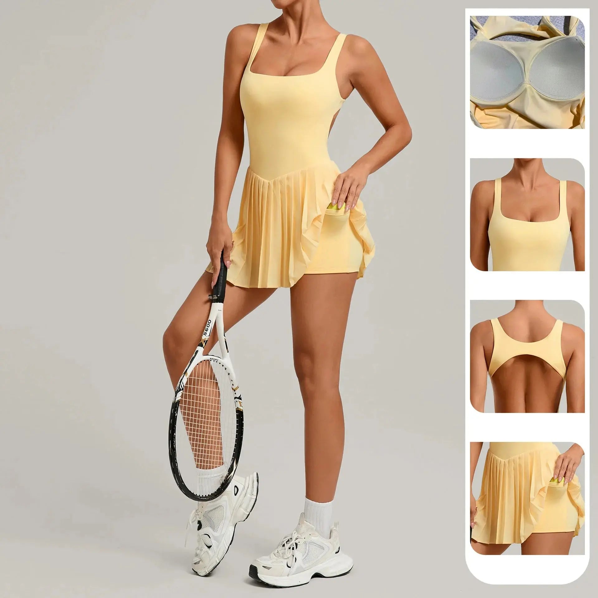 Robe de Tennis Femme Dos Nu à Short Intégré - Jupe Plissée